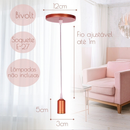 Kit 3 Pendente Lustre Luminária Retrô Fio Cabo Simples Rose Gold Industrial E27