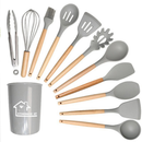 KIT 12 Peças de Utensílios Para Cozinha em Silicone e Bambu