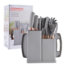 Kit 19 Peças Jogo de Utensílios Para Cozinha em Silicone Com Cabo de Madeira Completo