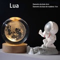 Luminária Bola de Cristal LED Lua Via Láctea Base de Madeira Luz Noturna Decorativa Presente