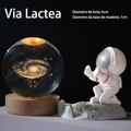 Luminária Bola de Cristal LED Lua Via Láctea Base de Madeira Luz Noturna Decorativa Presente