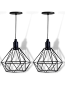 Kit 2 Luminárias Pendentes Aramado Diamante Preto E27 Teto Sala Jantar Cozinha Moderna