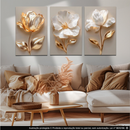quadro grande para sala cozinha decorativo flor flores top dourado branca