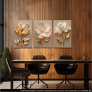 quadro grande para sala cozinha decorativo flor flores top dourado branca