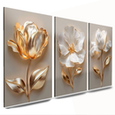 Quadro Grande Decorativo Flor Flores Top Dourado Branco para Sala Cozinha