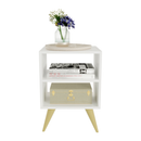 Mesa de Cabeceira Retrô Compacta com Nicho para Quarto Sala Casal ou Solteiro Branco