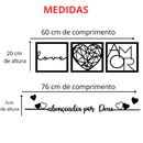 Kit 3 Quadros Cabeceira Amor Coração Geométrico + Frase Parede Abençoados Por Deus + 2 mini coração