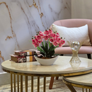 Arranjo de Orquídea Artificial Planta Decorativa Vaso e Casca Polida