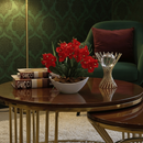 Arranjo de Orquídea Artificial Planta Decorativa Vaso e Casca Polida