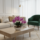 Arranjo de Orquídea Artificial Planta Decorativa Vaso e Casca Polida