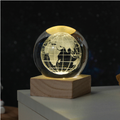Luminária Bola de Cristal LED Lua Via Láctea Base de Madeira Luz Noturna Decorativa Presente