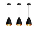 Kit 3 Luminárias Pendentes Modernas Preto com Cobre E27 Teto Sala Jantar Cozinha Decoração Premium