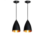 Kit 3 Luminárias Pendentes Modernas Preto com Cobre E27 Teto Sala Jantar Cozinha Decoração Premium