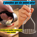 Kit Utensílios de Cozinha Inox – Amassador Batata e Espremedor Alho | Acessórios de Cozinha