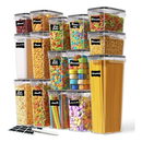 Kit 14 Potes Herméticos Empilháveis Quadrado Resistente Plástico Cozinha Dispensa Alimentos e Bebida