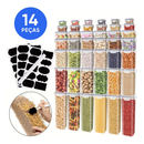Kit 14 Potes Herméticos Empilháveis Quadrado Resistente Plástico Cozinha Dispensa Alimentos e Bebida