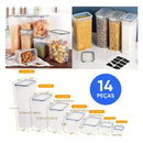 Kit 14 Potes Herméticos Empilháveis Quadrado Resistente Plástico Cozinha Dispensa Alimentos e Bebida