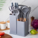 Kit 19 Peças Jogo de Utensílios Para Cozinha em Silicone Com Cabo de Madeira Completo