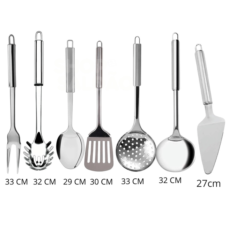 Kit 11 Utensílios de Cozinha em Aço Inox Descascador Amassador de Batata Concha Escumadeira