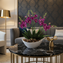 Arranjo de Orquídea Artificial Decorativa com Vaso e Casca Polida Planta Elegante